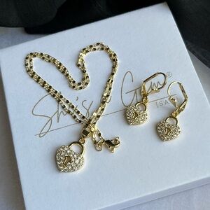 Gold Filled Heart Locket Pendant Necklace and Earring Set